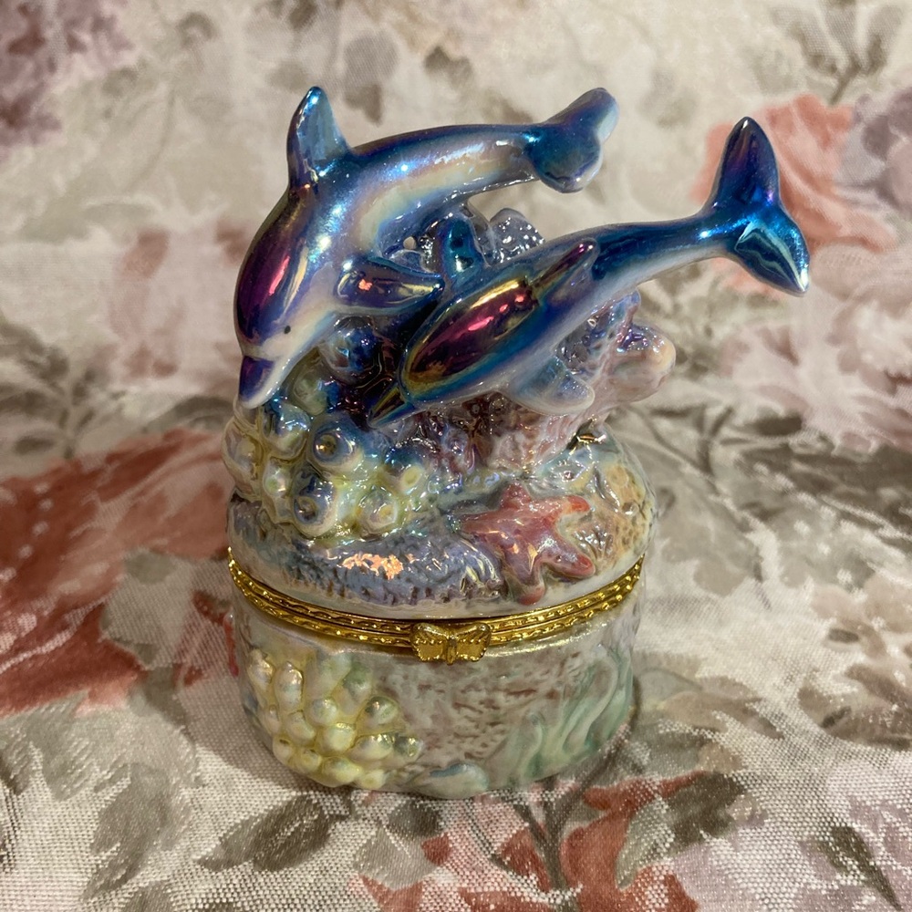 Vintage Iridescent Dolphin Trinket Box